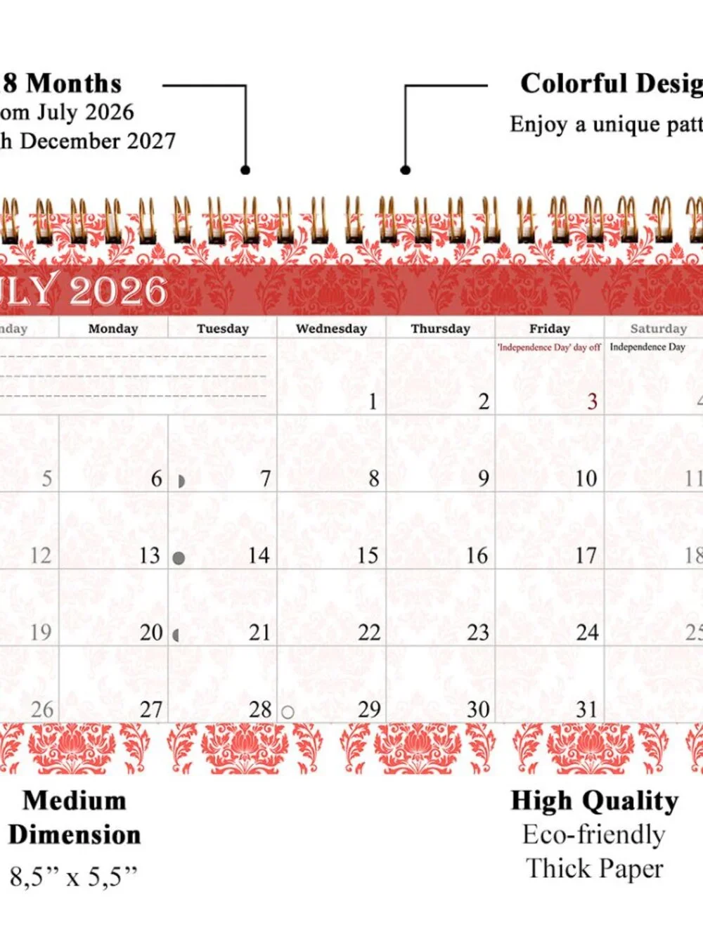 2026-2027 18 Months Standing Flip Desk Calendar Desktop Planner 018